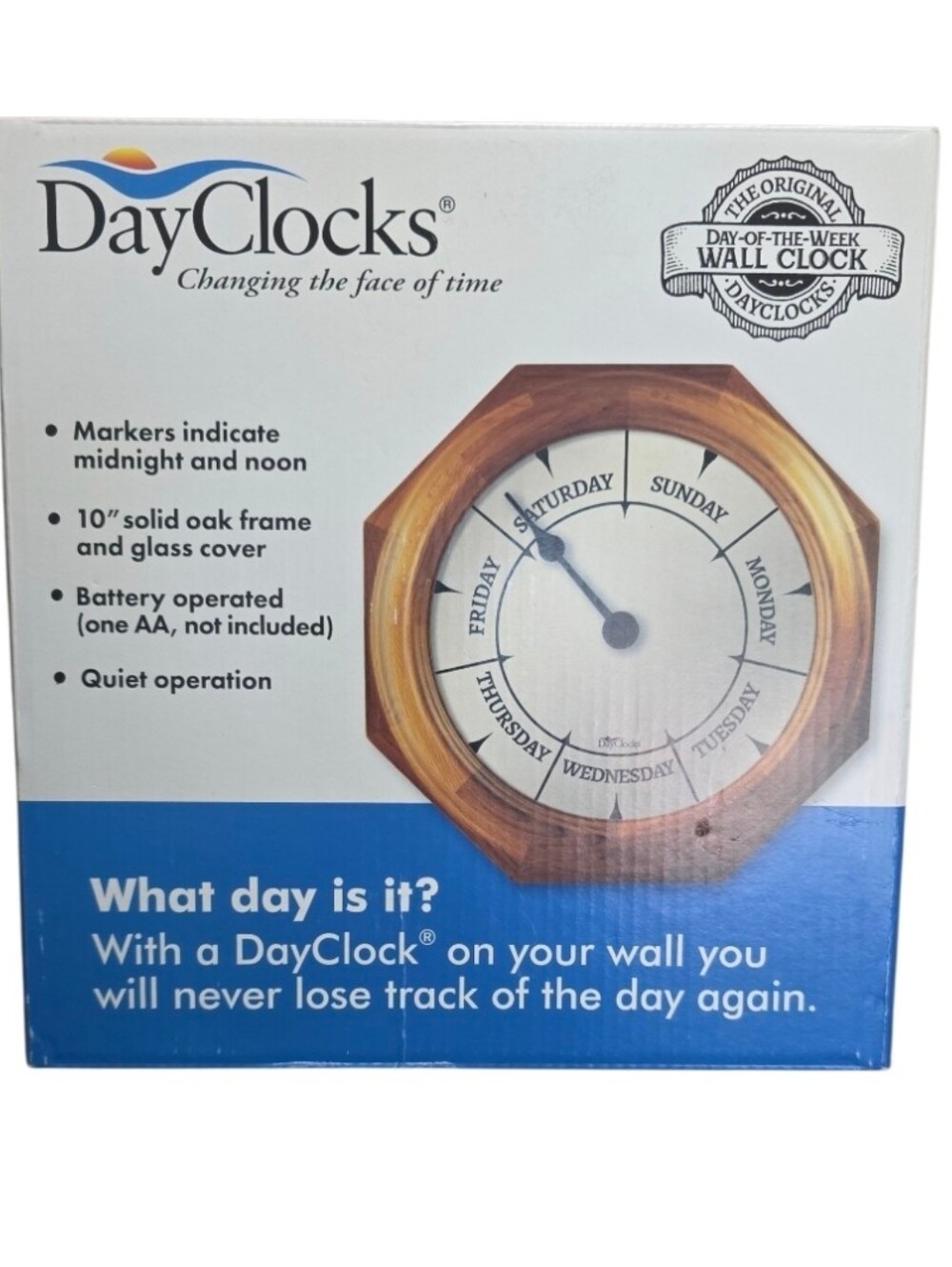 DayClocks Day of The Week Wall Clock Classic Oak Wood 9.5" NIB